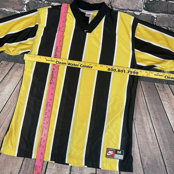 Vintage Nike Soccer Jersey Yellow Black Striped Center Swoosh Size M 90s Team - Picture 15 of 16